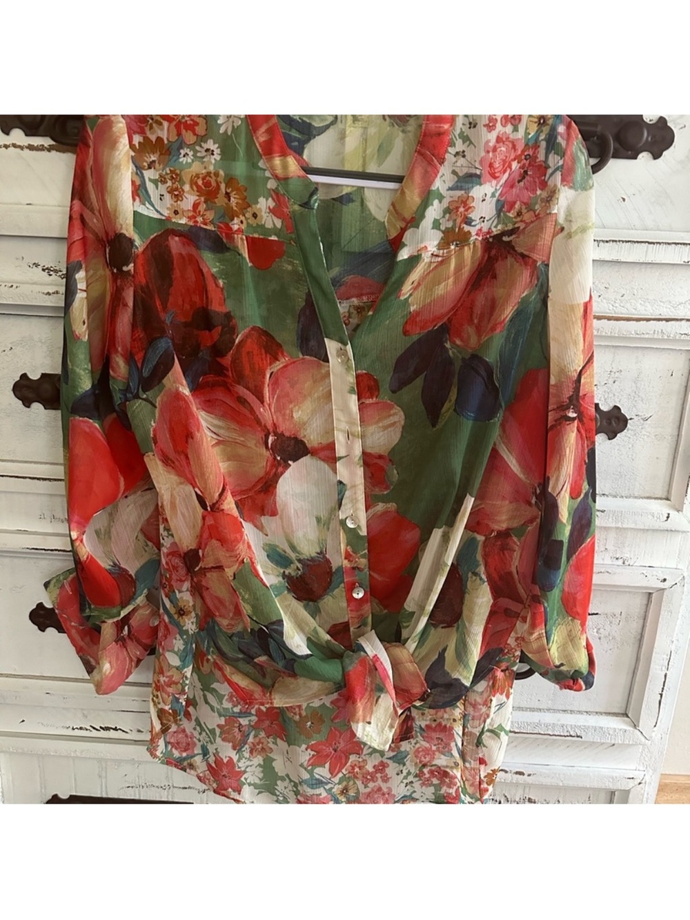 Anthropologie Figuero & Fig Sheer Floral Button-Front Blouse